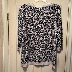 Charter Club Black and White Floral Top